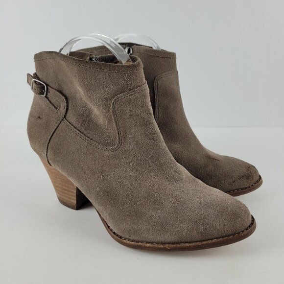 Splendid Taupe Gray Suede Buckle Strap Ankle Heeled Boot C205/3078 - Picture 1 of 12